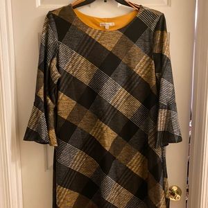 New without tags, yellow plaid dress with bell sleeves.